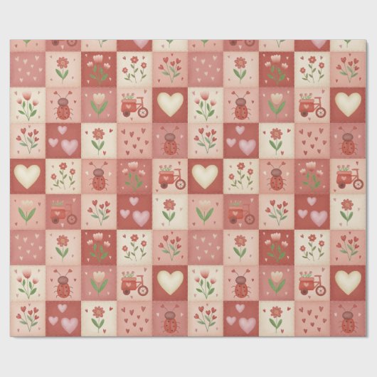 Hand Getekende Love Patchwork - Inpakpapier Rol (Vlak)