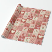 Hand Getekende Love Patchwork - Inpakpapier Rol (Uitgerold)