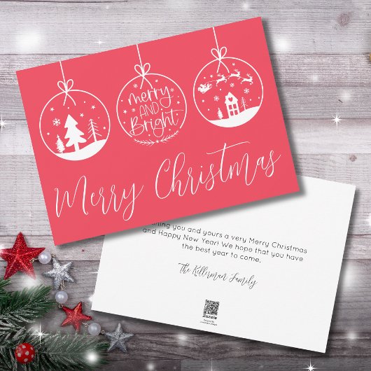Hand Getekende Merry Bright Kerstmis Feestdagenkaart