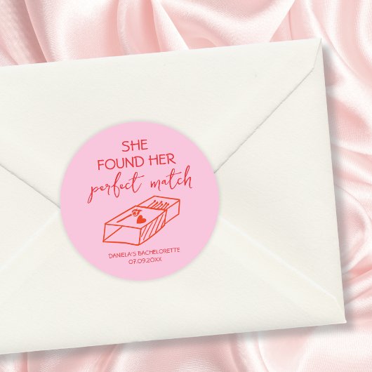 Hand Getekende Perfecte Match Roze & Rode Bachelor Ronde Sticker