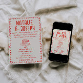  hand getekende rode funky alles in één bruiloft kaart