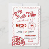 Hand Getekende Rode Pizza Pasta Verjaardagsfeestje Kaart (Voorkant)