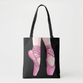 Hand getekende roze balletschoenen tote bag (Voorkant)