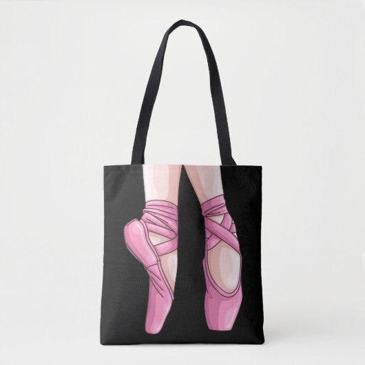 Hand getekende roze balletschoenen tote bag (Voorkant)