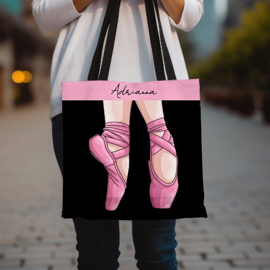 Hand getekende roze balletschoenen tote bag