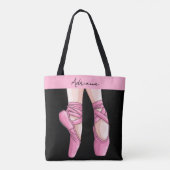 Hand getekende roze balletschoenen tote bag (Achterkant)