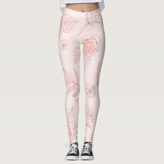 Hand getekende roze bloemen leggings