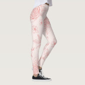 Hand getekende roze bloemen leggings (Rechts)