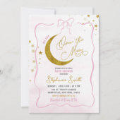 Hand getekende roze coquette boven de maan Baby sh Kaart (Voorkant)