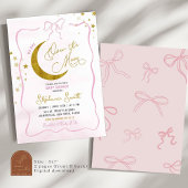 Hand getekende roze coquette boven de maan Baby sh Kaart