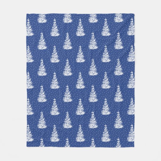 Hand getekende sneeuw bedekte boom patroon indigo fleece deken (Voorkant)