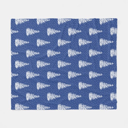 Hand getekende sneeuw bedekte boom patroon indigo fleece deken (Voorkant (Horizontaal))