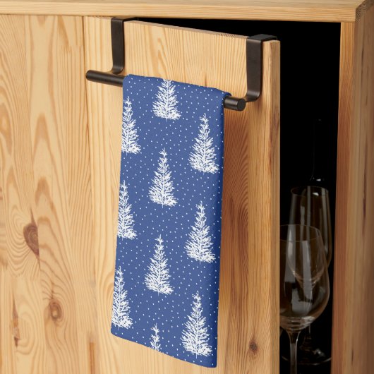 Hand getekende sneeuw bedekte boom patroon indigo theedoek (Derde Gevouwen)