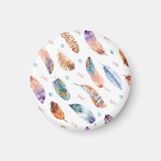 Hand Getekende Veren: Wit Achtergrondpatroon Magneet