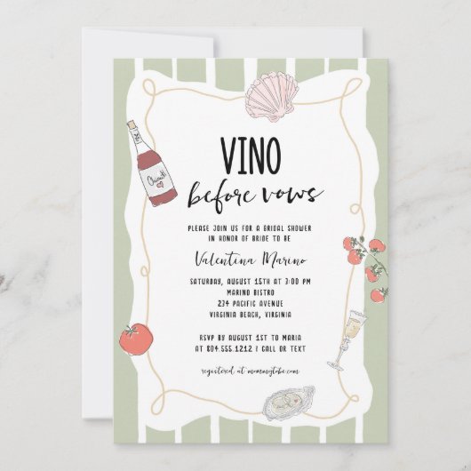 Hand Getekende Vino Before Vows Bruidsfeest Kaart (Voorkant)