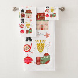  hand getekende volkskunst en notenkrakerspatroon bad handdoek