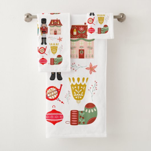  hand getekende volkskunst en notenkrakerspatroon bad handdoek (Insitu)