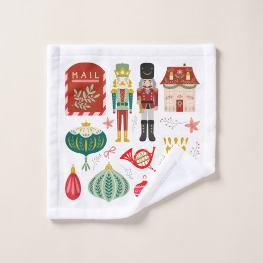  hand getekende volkskunst en notenkrakerspatroon bad handdoek (Wasdoekje)