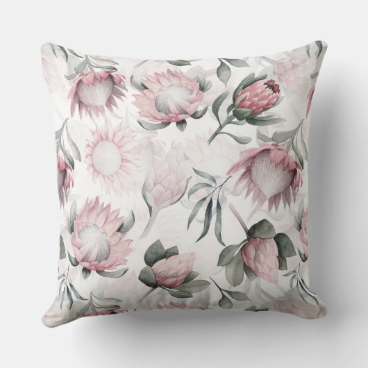 Hand getekende waterverf blos protea bloempatroon kussen (Achterkant)