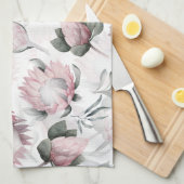 Hand getekende waterverf blos protea bloempatroon theedoek (Quarter Fold)