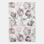 Hand getekende waterverf blos protea bloempatroon theedoek (Verticaal)