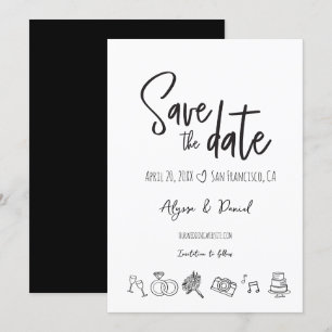 Hand getekende Wedding Chic Zwart Wit Bewaar de da