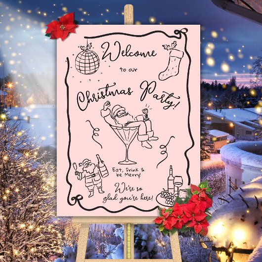 Hand getekende whimisical doodle Christmas Party Poster