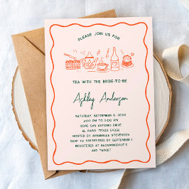 Hand Getekende Whimsical Thee Bruiloft Feest Kaart