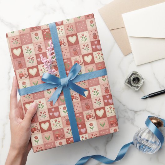 Hand Getekende Zoete Patchwork - Inpakpapier Rol (Geschenken)