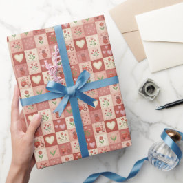 Hand Getekende Zoete Patchwork - Inpakpapierrol Cadeaupapier