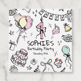 Hand getrokken 1e verjaardag bedankjes labels