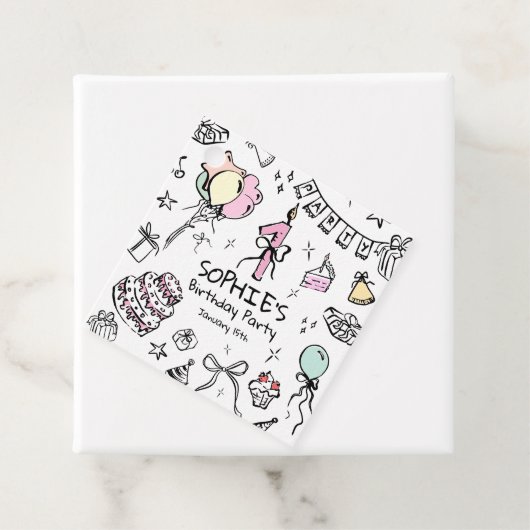 Hand getrokken 1e verjaardag bedankjes labels (In situ)