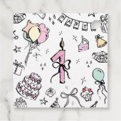 Hand getrokken 1e verjaardag bedankjes labels (Achterkant)