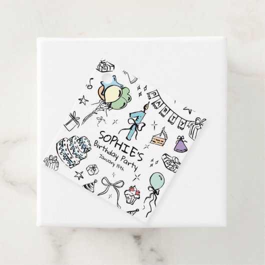 Hand getrokken 1e verjaardag bedankjes labels (In situ)