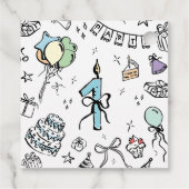 Hand getrokken 1e verjaardag bedankjes labels (Achterkant)