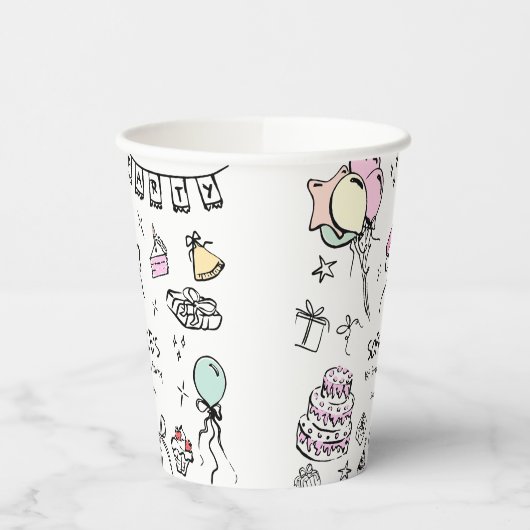 Hand getrokken 1e verjaardag papieren bekers (Links)