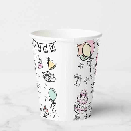 Hand getrokken 1e verjaardag papieren bekers (Rechts)