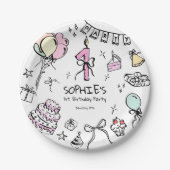 Hand getrokken 1e verjaardag papieren bordje (Voorkant)