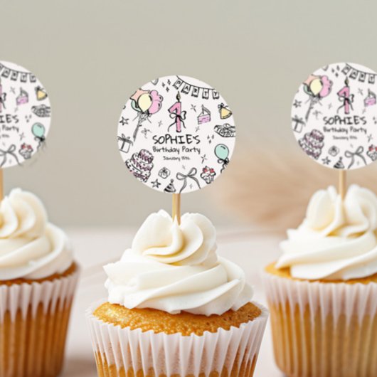 Hand getrokken 1e verjaardag ronde sticker