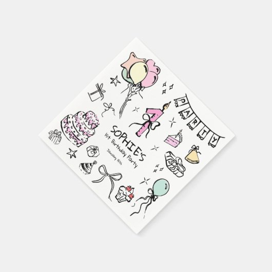 Hand getrokken 1e verjaardag servet (Hoek)