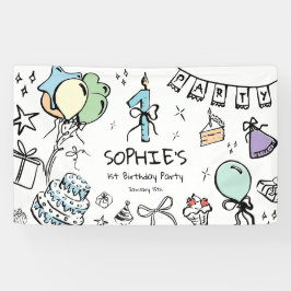 Hand getrokken 1e verjaardag spandoek