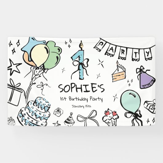 Hand getrokken 1e verjaardag spandoek (Horizontaal)