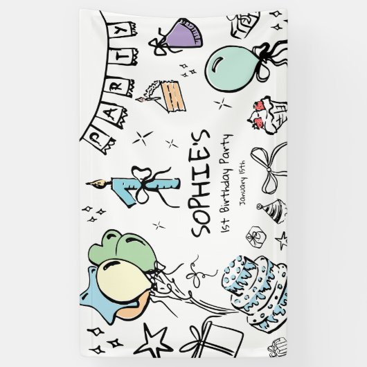 Hand getrokken 1e verjaardag spandoek (Verticaal)