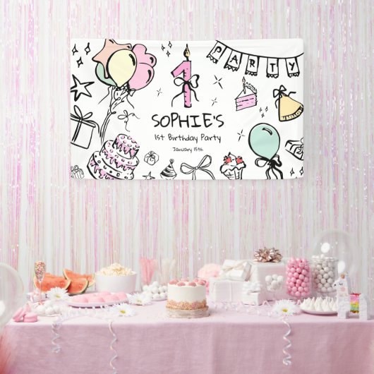 Hand getrokken 1e verjaardag spandoek (Feest)