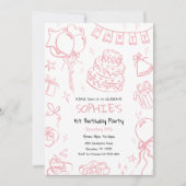 Hand getrokken 1e verjaardag uitnodigen, Doodle ve Kaart (Voorkant)