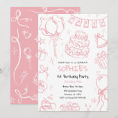 Hand getrokken 1e verjaardag uitnodigen, Doodle ve Kaart (Voorkant / Achterkant)