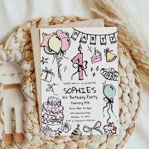 Hand getrokken 1e verjaardag uitnodigen, Doodle ve