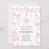 Hand getrokken 1e verjaardag uitnodigen, Doodle ve Kaart (Voorkant)