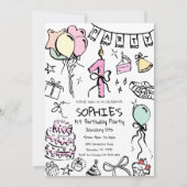 Hand getrokken 1e verjaardag uitnodigen, Doodle ve Kaart (Voorkant)