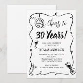 Hand getrokken 30e verjaardag feest vieren kaart (Voorkant / Achterkant)